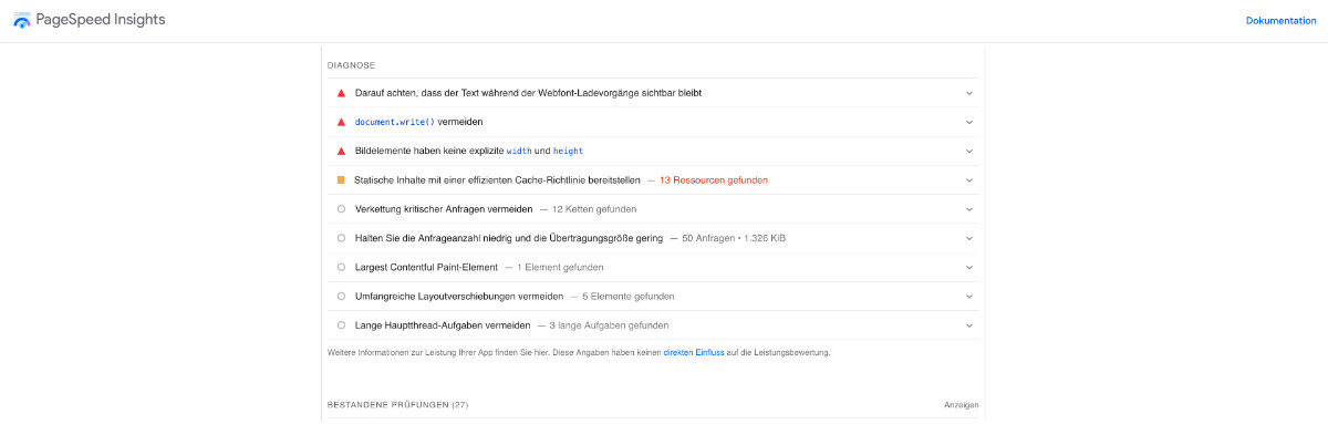 Google Pagespeed Insights Diagnose